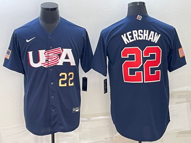 Men 2023 World Cub USA 22 Kershaw Blue Nike MLB Jersey4